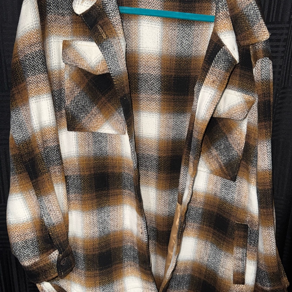 Plaid Button Down Shirt - Brown and White